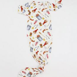 Southern Slumber Crawfish Boil Bamboo Knotted Gown {Wht/Red/Ywl} NewBorn