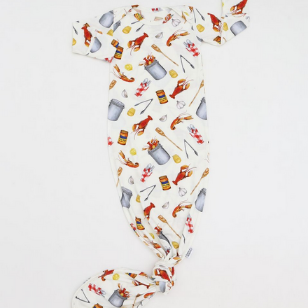 Southern Slumber Crawfish Boil Bamboo Knotted Gown {Wht/Red/Ywl} NewBorn