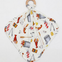 Southern Slumber Crawfish Boil Bamboo Lovie with Wooden Ring {Wht/Red/Ywl}