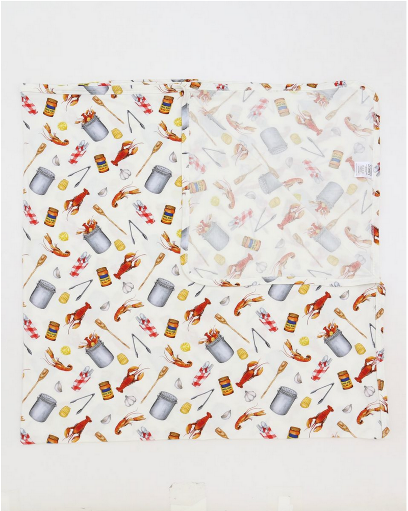 Southern Slumber Crawfish Boil Bamboo Swaddle Blanket {Wht/Red/Ywl}