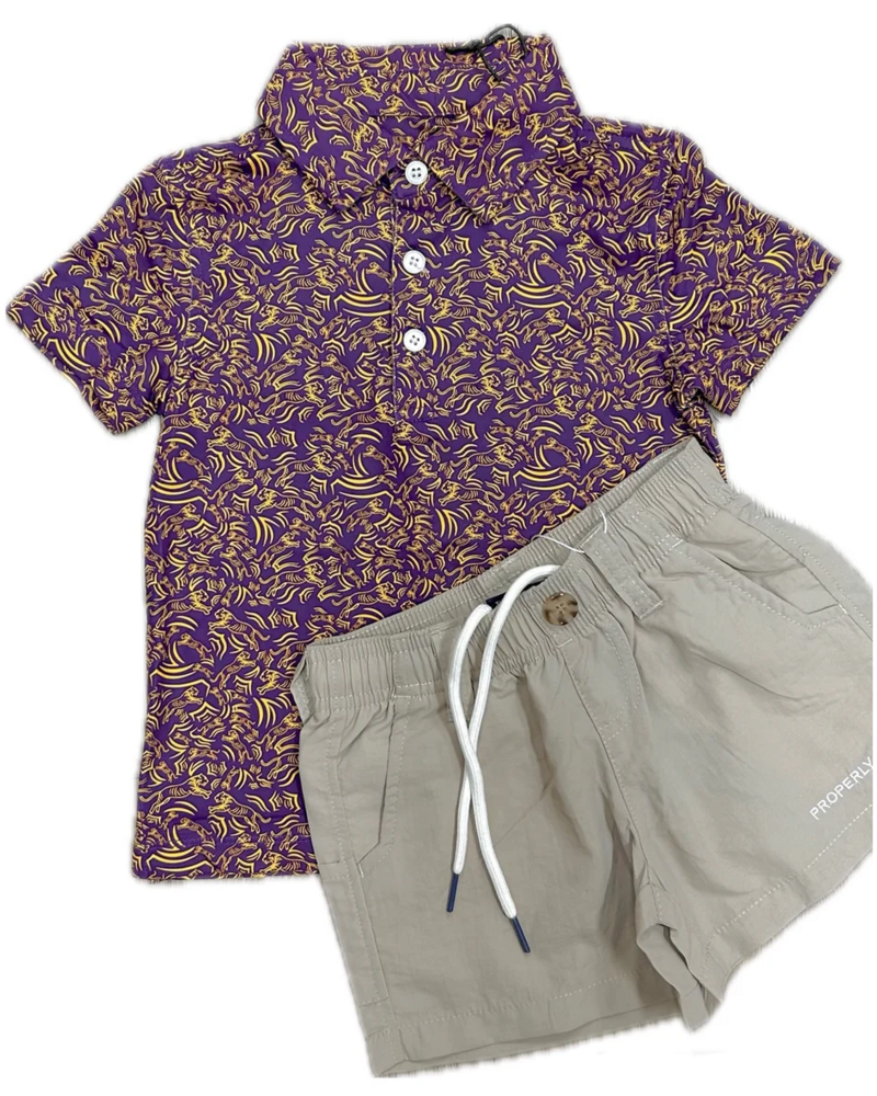Meripex Tiger Polo Shirt {Purple/Gold}
