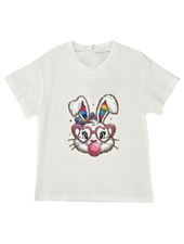 M.L. Kids Rhinestone Bubblegum Bunny Tee {White}