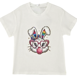 M.L. Kids Rhinestone Bubblegum Bunny Tee {White}