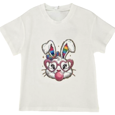 M.L. Kids Rhinestone Bubblegum Bunny Tee {White}