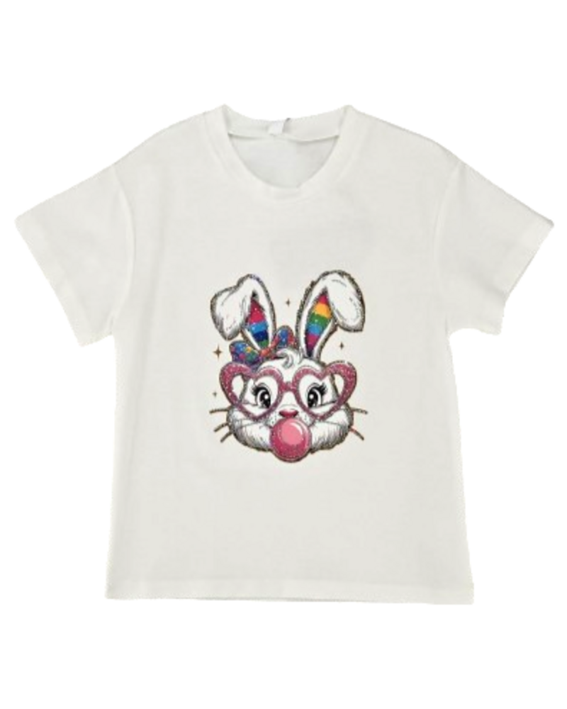 M.L. Kids Rhinestone Bubblegum Bunny Tee {White}