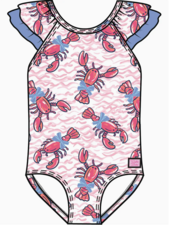 Ruffle Butts Lobster Lagoon Bow V-Back Swimsuit