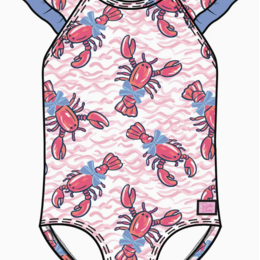 Ruffle Butts Lobster Lagoon Bow V-Back Swimsuit