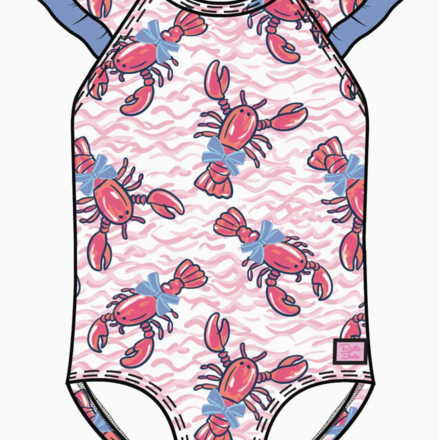 Ruffle Butts Lobster Lagoon Bow V-Back Swimsuit