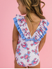 Ruffle Butts Lobster Lagoon Bow V-Back Swimsuit