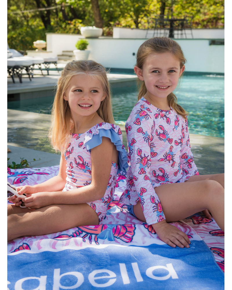 Ruffle Butts Lobster Lagoon Bow V-Back Swimsuit