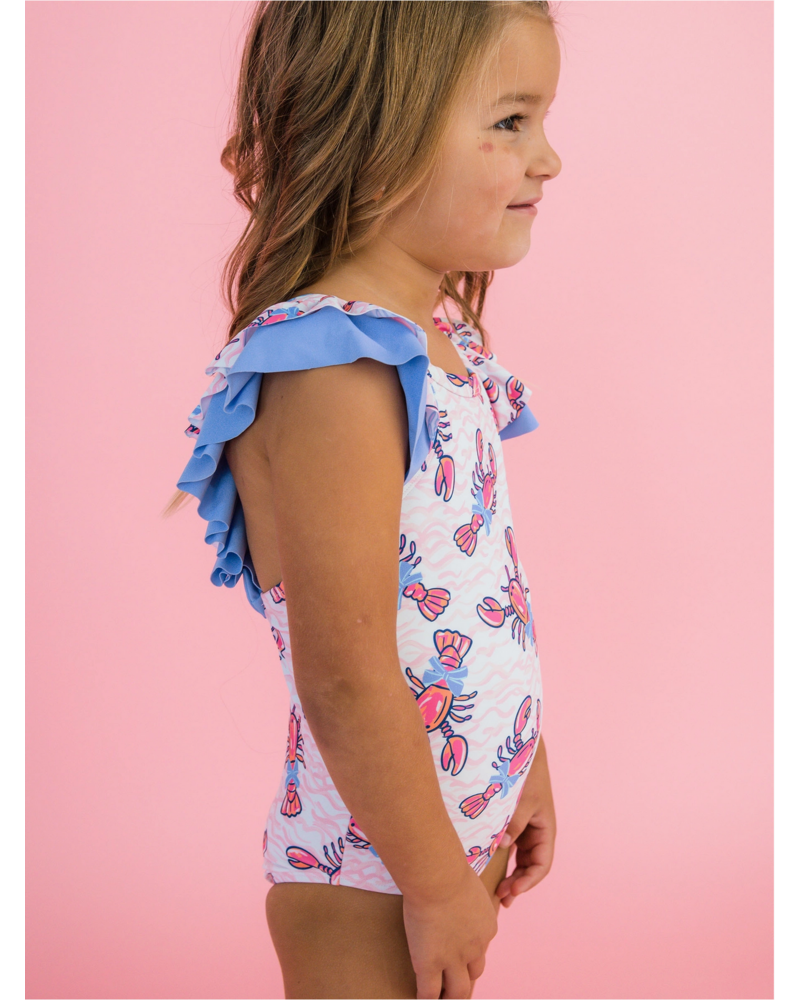Ruffle Butts Lobster Lagoon Bow V-Back Swimsuit