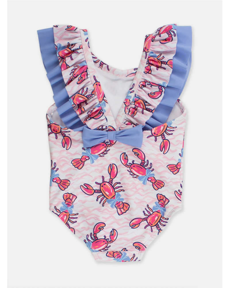 Ruffle Butts Lobster Lagoon Bow V-Back Swimsuit