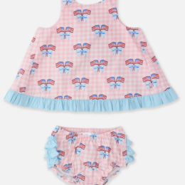 Ruffle Butts Baby Girls Patriotic Gingham Ruffle Swing Set