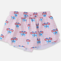 Ruffle Butts Girls Patriotic Gingham Active Butterfly Shorts