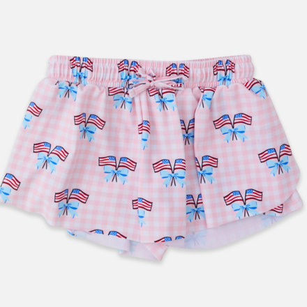 Ruffle Butts Girls Patriotic Gingham Active Butterfly Shorts