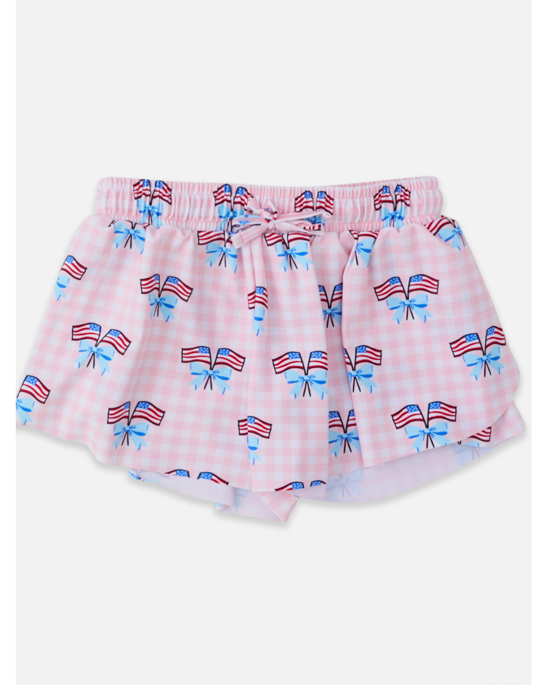 Ruffle Butts Girls Patriotic Gingham Active Butterfly Shorts