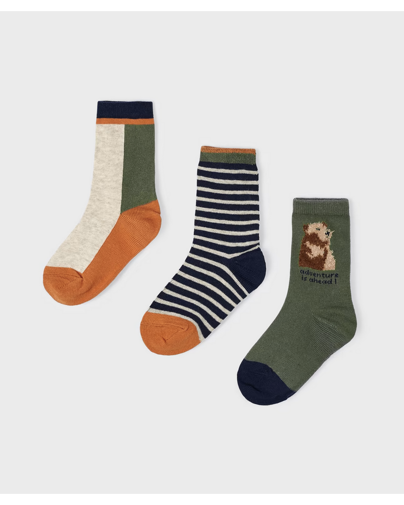Mayoral 3 Pk Socks {Olv/Nvy/Org}