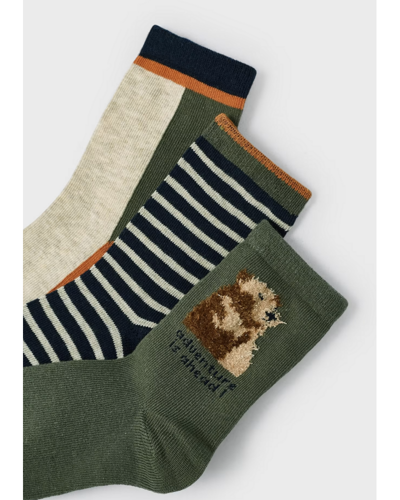Mayoral 3 Pk Socks {Olv/Nvy/Org}