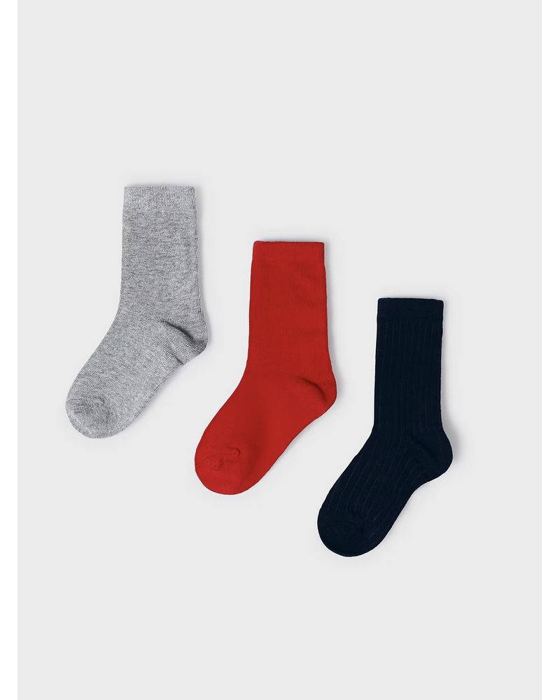 Mayoral 3 Pk Socks {Nvy/Red/Gry}