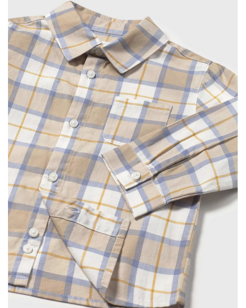 Mayoral Plaid L/S Button Up & Jean Set {Wht/Blue/Tan}