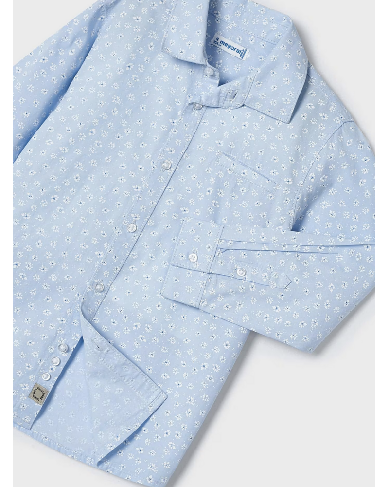 Mayoral Floral Shirt w/ Twill Pants {Sky Blue/Wht}