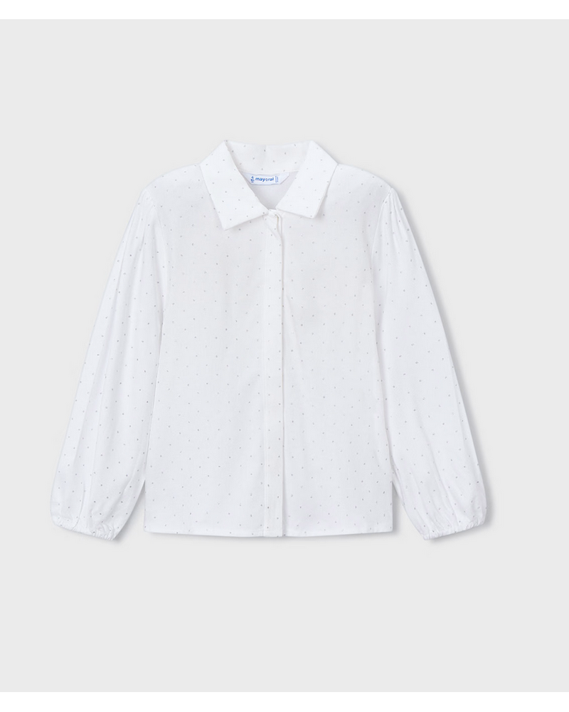 Mayoral 4133/4224 L/S Blouse and Tweed Shorts Set {Ivory/Blue}