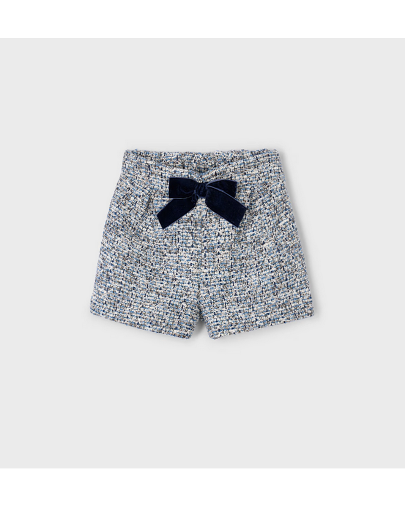 Mayoral 4133/4224 L/S Blouse and Tweed Shorts Set {Ivory/Blue}