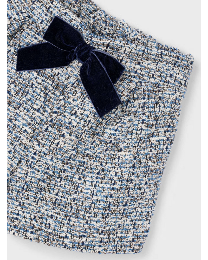 Mayoral 4133/4224 L/S Blouse and Tweed Shorts Set {Ivory/Blue}