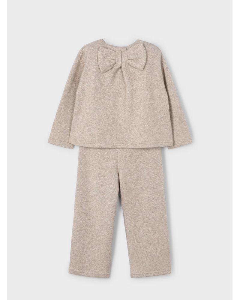 Mayoral Back Bow Jogging Set {Tan/Gold Shimmer}