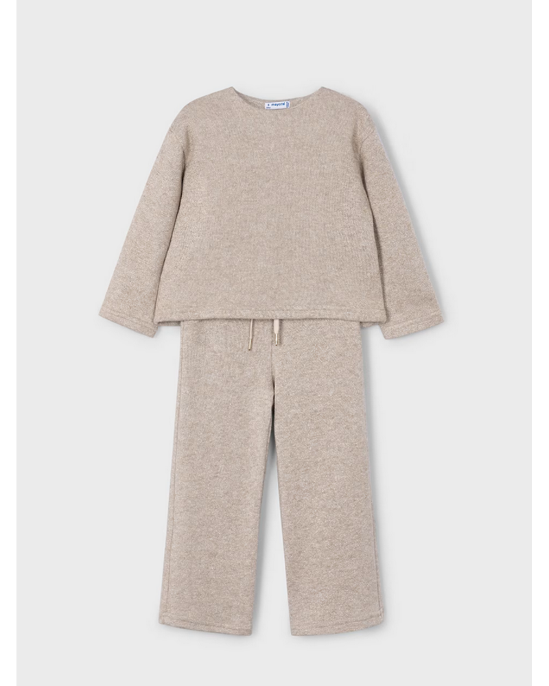 Mayoral Back Bow Jogging Set {Tan/Gold Shimmer}