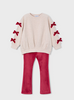 Mayoral Bow Shirt Jogging Set {Tan/Cherry}