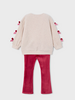 Mayoral Bow Shirt Jogging Set {Tan/Cherry}