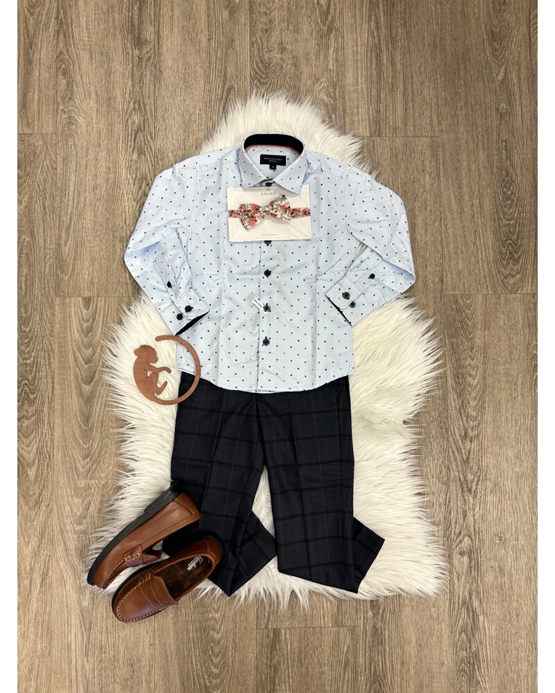 L/S Dress Shirt {Pale Blue Circles/Org}