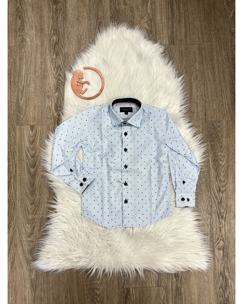 L/S Dress Shirt {Pale Blue Circles/Org}