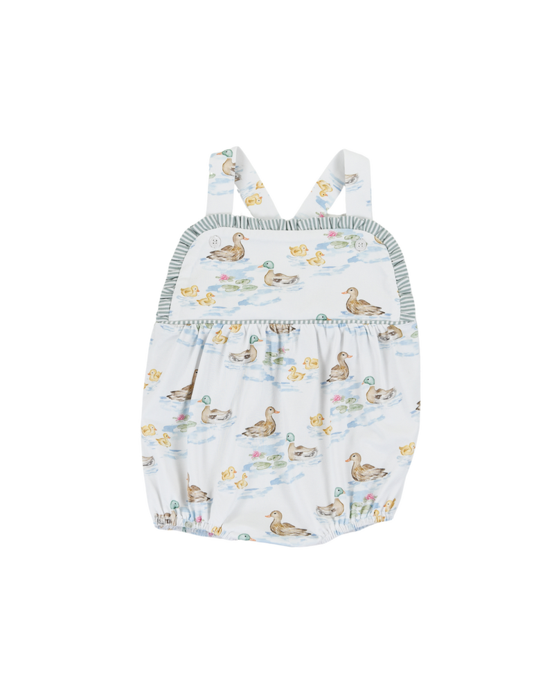 Cypress Row 253850S Darling Ducks Sarabeth Sunsuit {White/Sage}