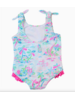 Ruffle Butts Tropical Resort Tie Shoulder Swimsuit {Wht/Tur/Pink}