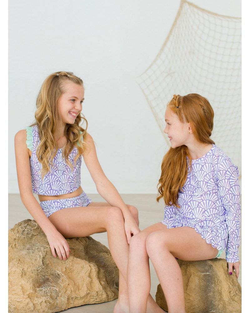 Ruffle Butts Magical Mermaid Scallop Hem LS Rash Guard 2Pc w/ Ruffles {Lav/Mint}