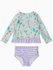Ruffle Butts Mermaid Princess LS Rash Guard 2Pc Swimsuit w/ Ruffles {Lav/Mint}