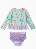 Ruffle Butts Mermaid Princess LS Rash Guard 2Pc Swimsuit w/ Ruffles {Lav/Mint}