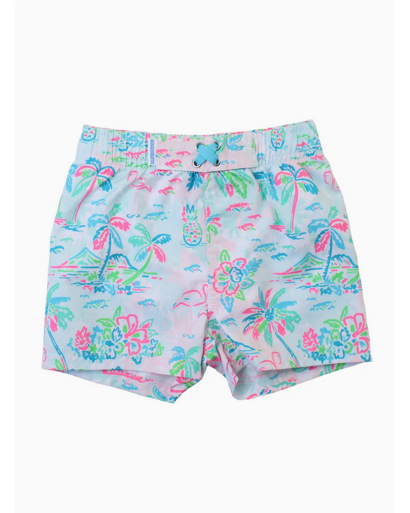 Rugged Butts Tropical Resort Swim Trunks {Wht/Turq/Lime/}
