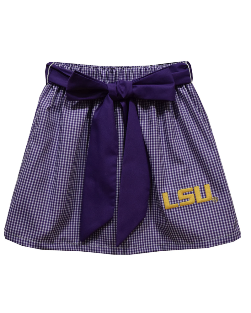 LSU Tigers Emb Tank/Skirt Set {Wht/Purp Gingham} F24
