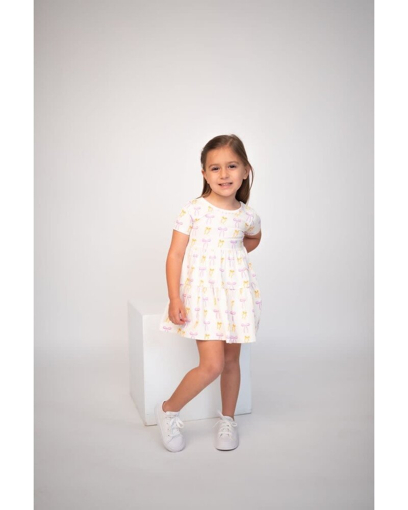 Ntrl CO. Put A Bow On It! Short Sleeve Twirl Dress w/Biker Shorts {Wht/Lav/Gld}