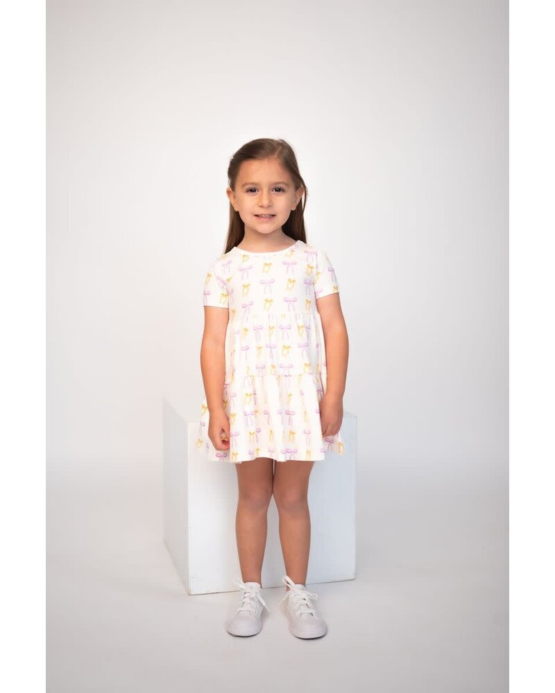 Ntrl CO. Put A Bow On It! Short Sleeve Twirl Dress w/Biker Shorts {Wht/Lav/Gld}