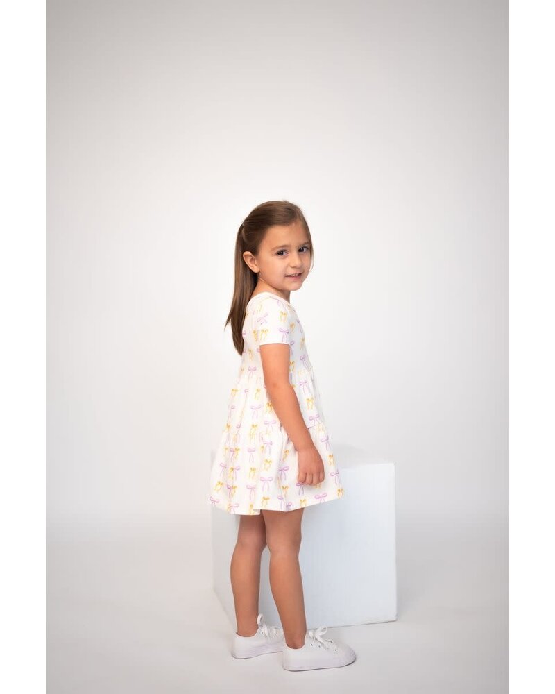 Ntrl CO. Put A Bow On It! Short Sleeve Twirl Dress w/Biker Shorts {Wht/Lav/Gld}