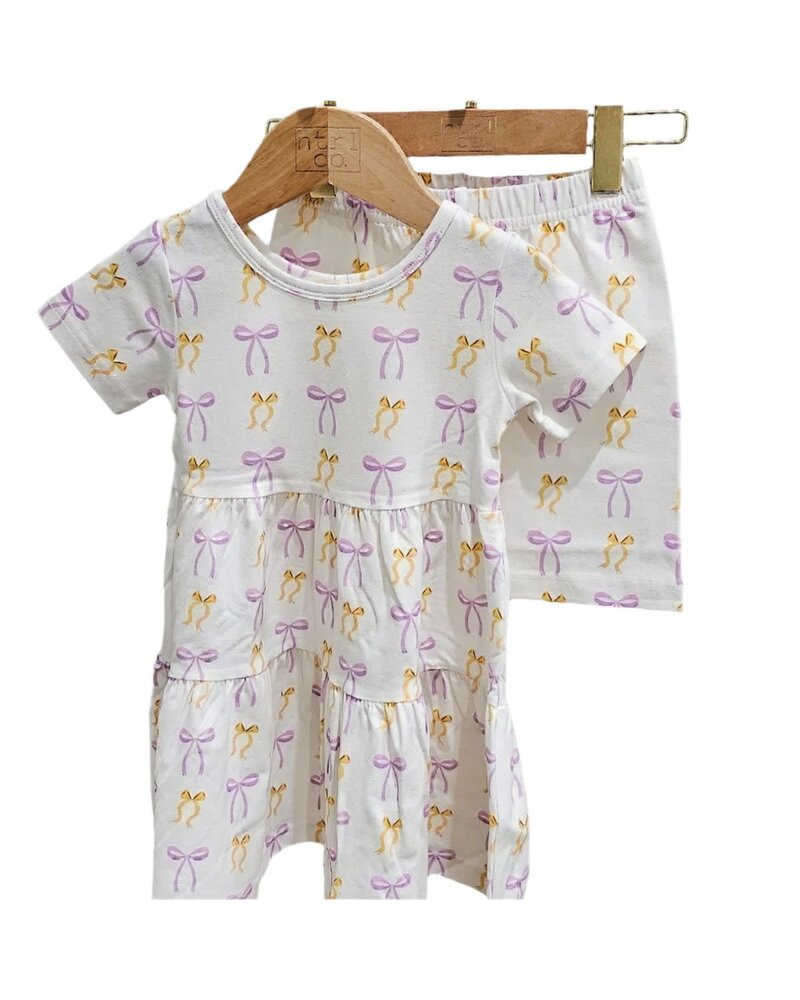 Ntrl CO. Put A Bow On It! Short Sleeve Twirl Dress w/Biker Shorts {Wht/Lav/Gld}