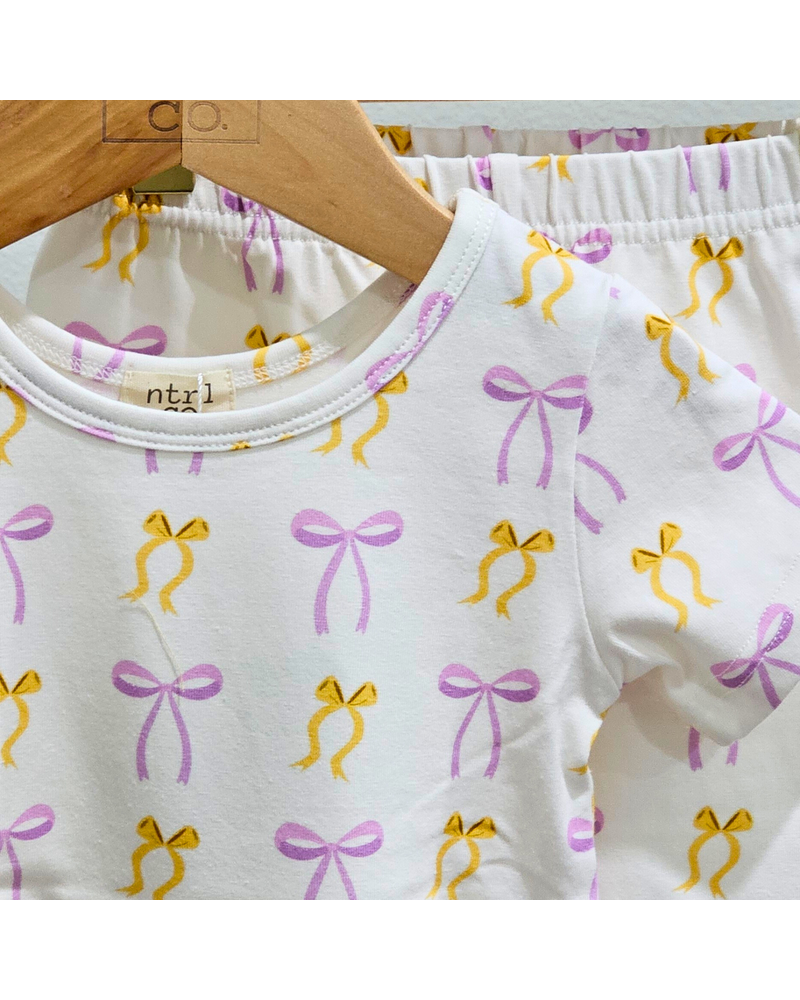 Ntrl CO. Put A Bow On It! Short Sleeve Twirl Dress w/Biker Shorts {Wht/Lav/Gld}