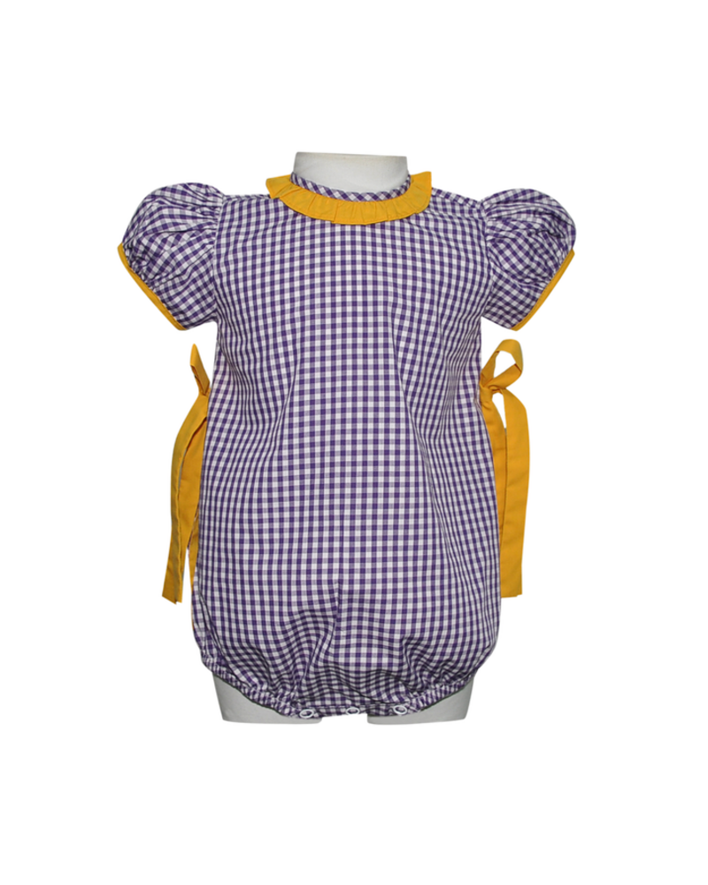 Southern Saturday Gingham Side Tie Bubble {Purple/Gold}