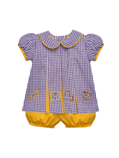 Southern Saturday LSU Logos Gingham Bloomer Set {Purple/Gold} F26