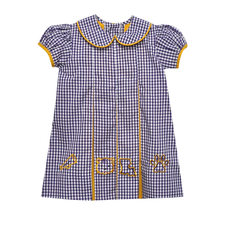 Southern Saturday LSU Logos Gingham Dress {Purple/Gold}