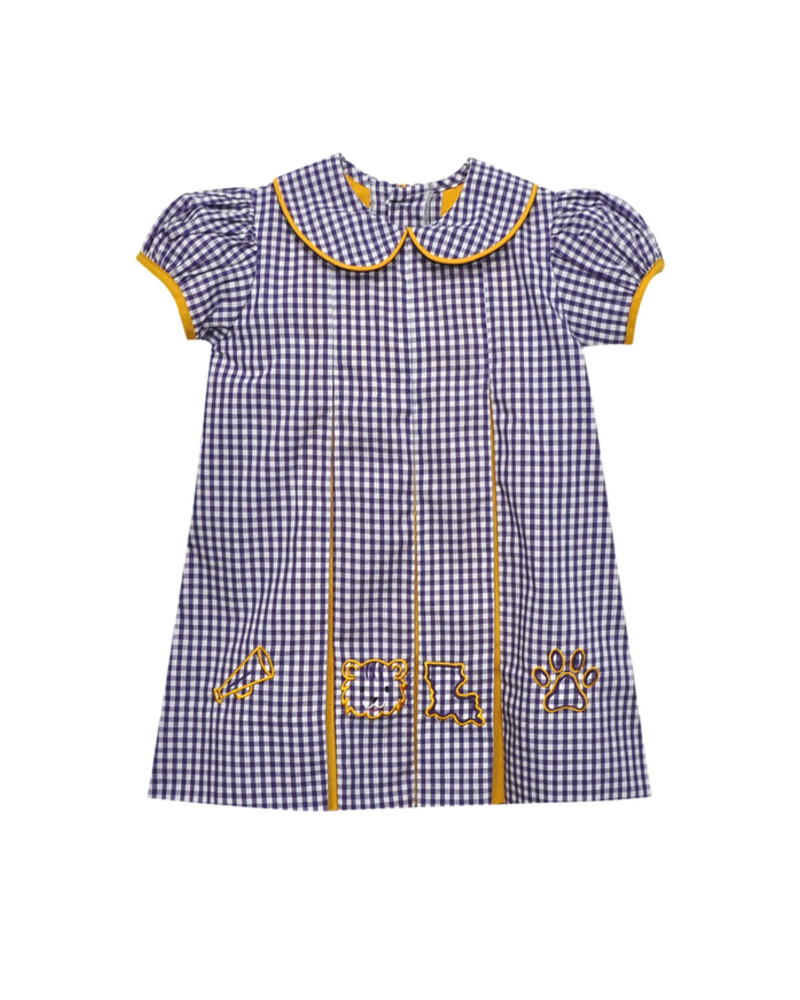 Southern Saturday LSU Logos Gingham Dress {Purple/Gold}